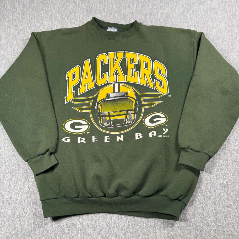Logo 7 Sweatshirt Mens Large Green Green Bay Packers NFL Crewneck Heavyweight 90